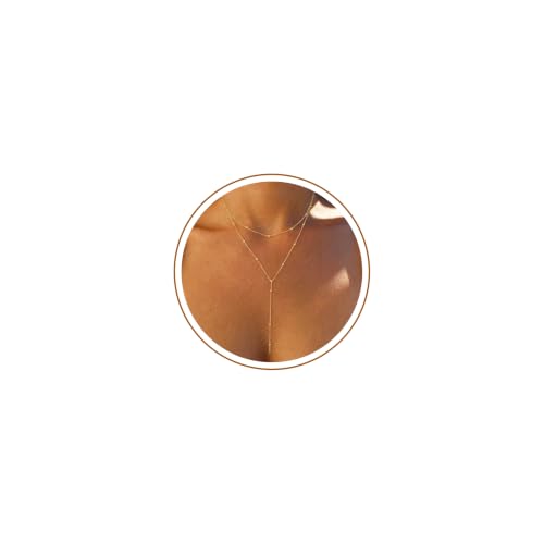 Foxgirl Lariat Gold Necklace for Women, Dainty Long Necklace 14k Gold Plated/Silver Y-Shaped Pendant Necklace Trendy Layered Cz Beaded Chain Drop Necklaces Simple Gold Jewelry For Women Gift - color: Y Layered Bead Necklace-GD