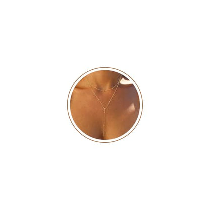 Foxgirl Lariat Gold Necklace for Women, Dainty Long Necklace 14k Gold Plated/Silver Y-Shaped Pendant Necklace Trendy Layered Cz Beaded Chain Drop Necklaces Simple Gold Jewelry For Women Gift - color: Y Layered Bead Necklace-GD