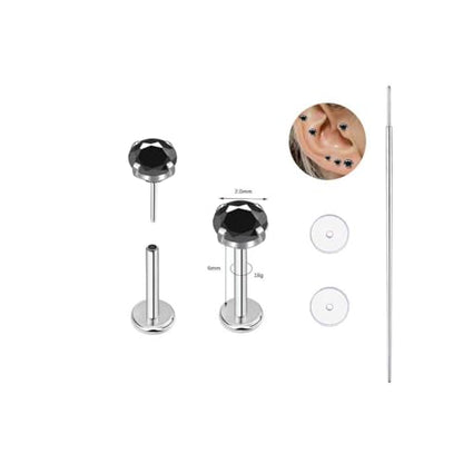 BelezaDosas G23 Titanium Labret Studs 16G Threadless Push-in Press Fit Lip Cluster Tragus Helix Lobe Conch Rook Medusa Cartilage Monroe Earring Push Back Piercing Jewelry - color: 18g6mm2.0 po bk