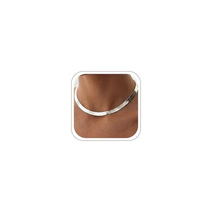 WomenGifts 14K Gold Silver Plated Herringbone Necklace for Women, Dainty Snake Chain Choker, Trendy Simple Long Layered Jewelry Non Tarnish, 3/4/5/8mm,14,16,18,20,22,24,26 Inch Thin & Chunky Options - color: Silver, style: 8mm-14inch