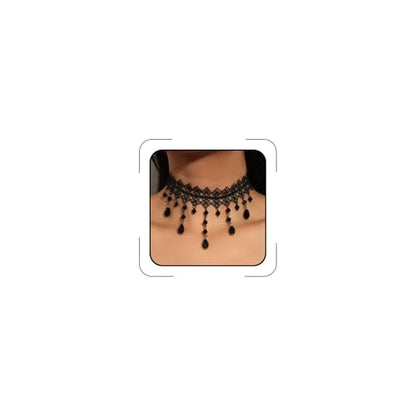 Gothic Lace Choker Vampire Necklace for Women,Black Lace Red Crystal Pendant Necklaces for Halloween,Goth Black Necklace Jewelry Witch Costume Vampire Accessories - style: Style-A2
