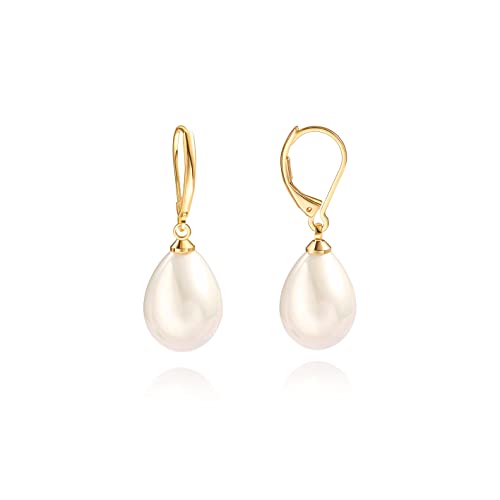 Handpicked White Pearl Earrings 18k Gold Plated Leverback Dangle Stud Pearl Earrings Jewelry for Women - style: Water Droplet Pearl