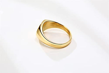 HIJONES Mens Stainless Steel Signet Ring Matte Brushed Square | Simple Statement ,Wedding Band,Polished Round - color: 9mm-Gold