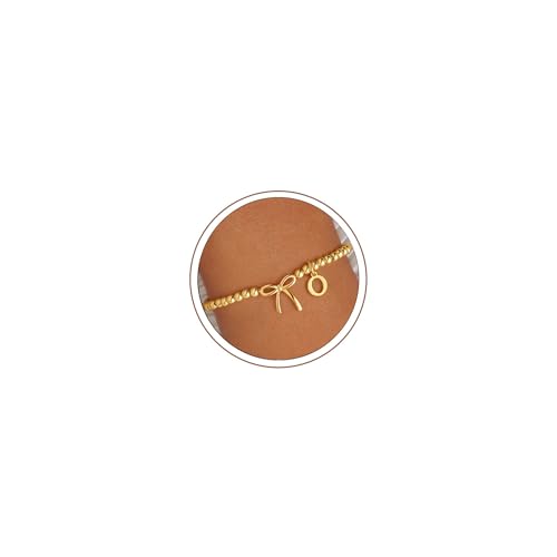 M MOOHAM Bow Initial Bracelets for Women Girls, Letter A-Z Beaded Bracelet | 14K Gold Plated, Bow Bracelets for Girls, Gold Bracelet, Beaded Initial Bracelet, Birthday Gift for Teen Girl Jewelry - color: O