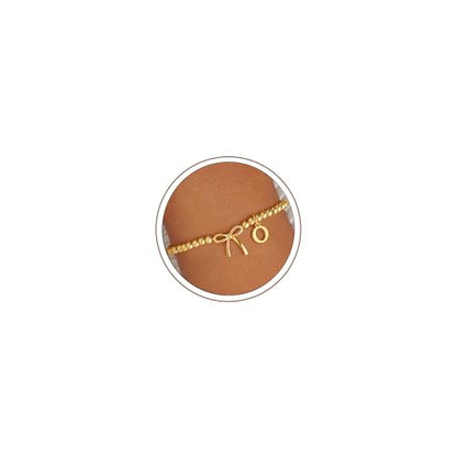 M MOOHAM Bow Initial Bracelets for Women Girls, Letter A-Z Beaded Bracelet | 14K Gold Plated, Bow Bracelets for Girls, Gold Bracelet, Beaded Initial Bracelet, Birthday Gift for Teen Girl Jewelry - color: O