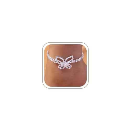 Fesciory Silver Ankle Bracelets for Women, Adjustable Rhinestone Pendant Tennis Anklet, Butterfly Heart Infinite Diamond Summer Beach Foot Chain Jewelry Gifts - style: Butterfly1