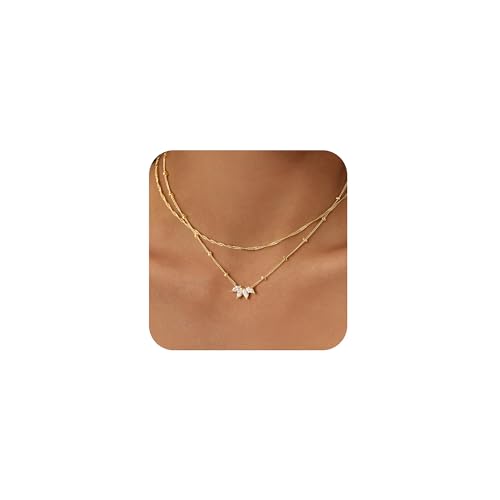 Yoosteel Layered 14K-Gold-Plated Necklace for Women,CZ Necklaces Stack | Dainty Cubic Zirconia Pendant Necklace,Simple Chain Choker Stackable,Trendy Jewelry,Wedding Bridesmaid Gifts - color: Layered Flower CZ