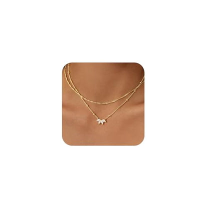 Yoosteel Layered 14K-Gold-Plated Necklace for Women,CZ Necklaces Stack | Dainty Cubic Zirconia Pendant Necklace,Simple Chain Choker Stackable,Trendy Jewelry,Wedding Bridesmaid Gifts - color: Layered Flower CZ