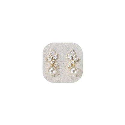 Crysdue Simulated Pearl Earrings for Women, Dainty Silver/Gold/Rose Gold Plated Cubic Zirconia Drop Dangle Earrings Wedding Jewelry for Bride Bridesmaid - style: L_CZ+pearl, Silver