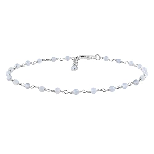 YANARA Gemstone Anklet for Women Dainty Boho Summer Beach Jewelry for Girls Handmade Rosary Charm Ankle Bracelets for her 9+1.5 inch Gifts For Her