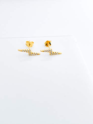 Altitude Boutique Cubic Zirconia Lightning Bolt Earrings | CZ Gold Stud Earrings for Women | Hypoallergenic Geometric Punk Earrings - color: Silver
