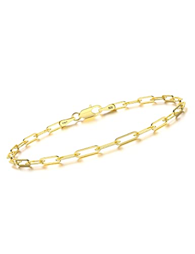 nometo 925 Sterling Silver Paperclip Chain Bracelet 3/4/5mm | Silver Bracelet for Women Men Silver Bracelet 6.5-9 Inches - color: Gold 4mm, size: 6.5