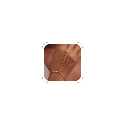 Eaciy 3PCS Gold Hand Chain Bracelets for Women, 18K Gold Plated Dainty Stackable Hand Chain Bracelet Ring Gold Bracelets for Women Trendy Gold Jewelry Set - color: 07-Gold-Beads Hand Chain