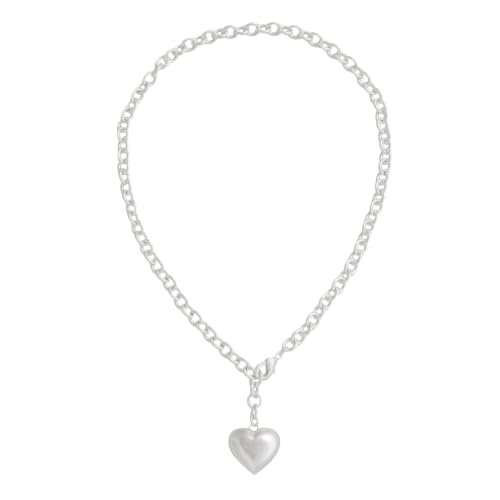Puffy Heart Pendant Necklace for Women | Long and Short Pendant Necklace with 18K Gold Plated Heart Charm Statement Fashion Jewelry Gift - size: Short, style: Silver Chain & Heart