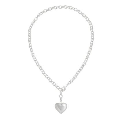 Puffy Heart Pendant Necklace for Women | Long and Short Pendant Necklace with 18K Gold Plated Heart Charm Statement Fashion Jewelry Gift - size: Short, style: Silver Chain & Heart