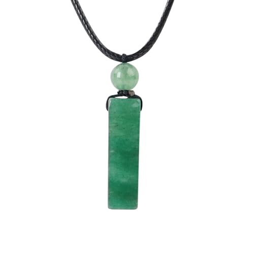 weryerker Natural Gemstone Pendant Necklace for Men, Healing Crystal Pendant, Cuboid Amulet Pendant with Adjustable Wax Rope - color: Green Aventurine