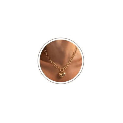 Freekiss Layered Necklace Set for Women Stackable | Herringbone Snake Cuban Rope Chain, Dainty Choker, Layered Stackable, Non Tarnish, Hypoallergenic, Adjustable 14-18.5" - color: Gold, style: Heart Paperclip OT-GD