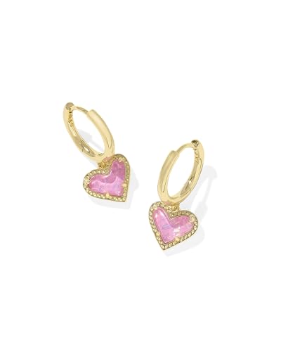 Kendra Scott Ari Heart Huggie Earrings for Women, Fashion Jewelry - color: GOLD - PINK IRIDESCENT GLITTER GLASS