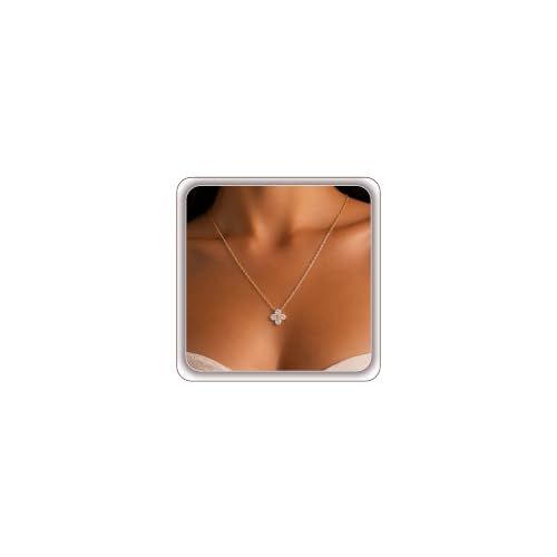 14K Gold Plated Clover Necklace for Women CZ Four-Leaf Lucky Pendant Chain | Waterproof Non-Tarnish Minimalist Adjustable Dainty Gold Stackable Choker With Sparkling CZ Trendy Jewelry For Her - color: Clover Double-2 Gold