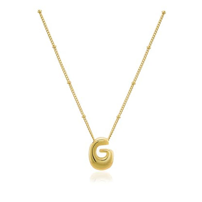 Bheop Initial Necklace for Women, Gold Silver A-Z Bubble Letter Necklace | Chunky Personalized Monogram Name Pendant, Cute Balloon Charm, Dainty Beaded Chain, Trendy Jewelry Gifts, Non Tarnish - color: Gold, style: G
