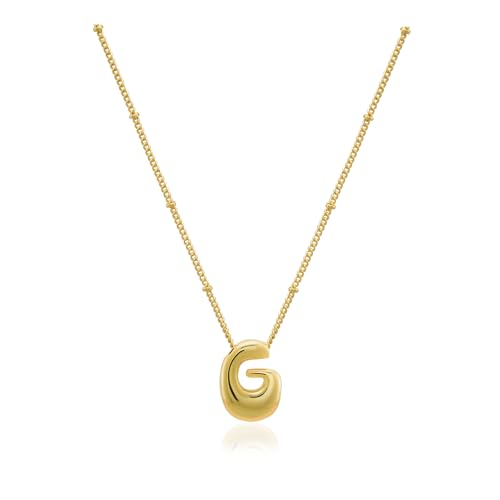 Bheop Initial Necklace for Women, Gold Silver A-Z Bubble Letter Necklace | Chunky Personalized Monogram Name Pendant, Cute Balloon Charm, Dainty Beaded Chain, Trendy Jewelry Gifts, Non Tarnish - color: Gold, style: G