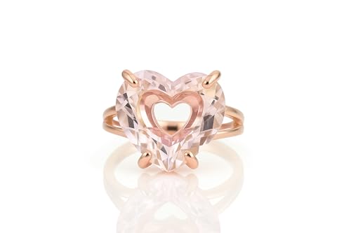 Rose Quartz Heart Ring - Pink Gemstone Cocktail Jewelry in 14k Gold Filled - Prong Set Self Love Statement Ring for Women - Bold Romantic Accessory