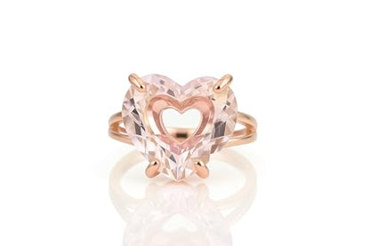 Rose Quartz Heart Ring - Pink Gemstone Cocktail Jewelry in 14k Gold Filled - Prong Set Self Love Statement Ring for Women - Bold Romantic Accessory