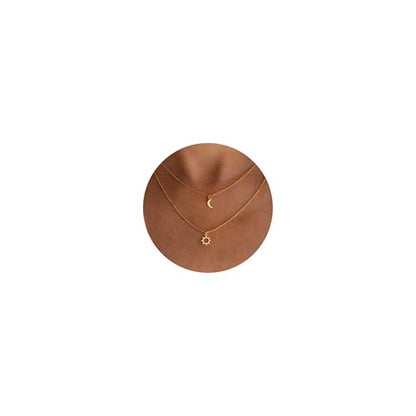 Dainty Gold Necklace: 14k Gold Plated Dianty Boots Bow Sun Moon Horse Evil Eye Conch Seahorse Necklace for Women 16.5"+2" - color: Sun&moon