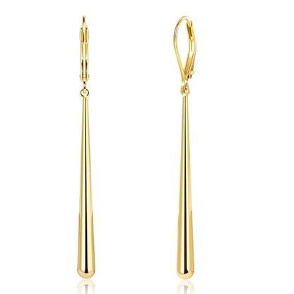 Hypoallergenic Silver Long Dangle Drop Earrings for Women Lady | Long Strip Bar Chain Waterdrop Dangle Leverback Earring Elegant Lightweight Dangling Drop Earings Trendy Jewelry Gifts in Box - color: GoldC