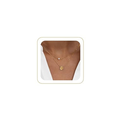 Tewiky Dainty 14k Gold Plated/Silver Cubic Zirconia Necklaces for Women | Simple CZ Jewelry Necklaces Trendy Gifts - color: layered pearl necklaces gold