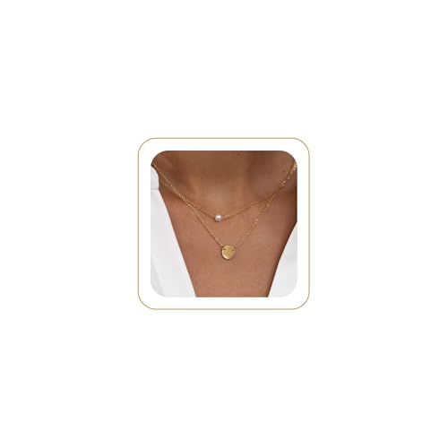 Tewiky Dainty 14k Gold Plated/Silver Cubic Zirconia Necklaces for Women | Simple CZ Jewelry Necklaces Trendy Gifts - color: layered pearl necklaces gold