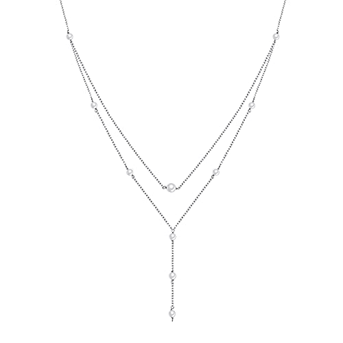 925 Sterling Silver Multilayer Layered Triple Long Chain Necklace for Women - style: Pearl 2 Layered