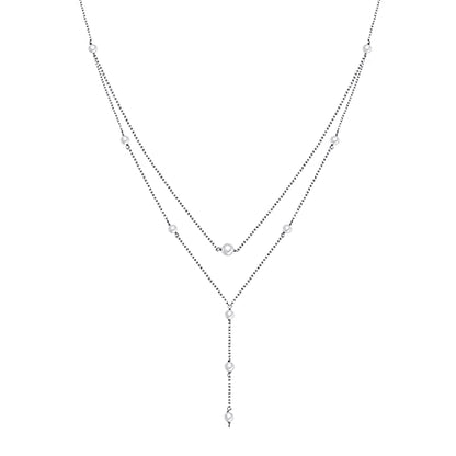925 Sterling Silver Multilayer Layered Triple Long Chain Necklace for Women - style: Pearl 2 Layered