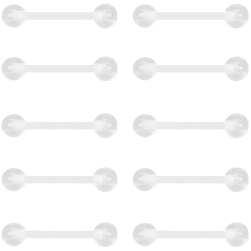 Clear Barbell Piercing Set for Women Men 14 G Acrylic Tongue Piercings Retainers Kit Plastic Long Nipple Rings Bars Cute Body Jewelry Hypoallergenic Belly Button Ring Jewellery 10 pcs - style: 1.6x35x5