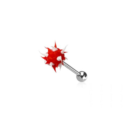 Pierced Owl 14GA 316L Stainless Steel Soft Silicone Spike Ball Tongue Barbell - style: Red/White