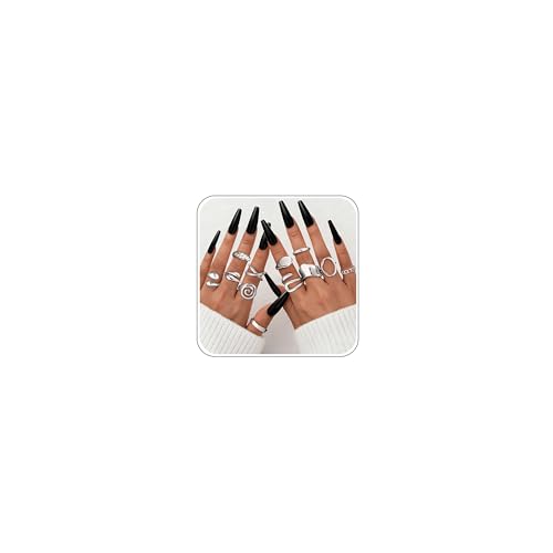 ZHESHY Chunky Gold Rings for Women Non Tarnish 14K Gold/Silver Plated Stackable Stacking Rings Set Thumb Signet Statement Ring Band Jewelry Gift - color: Silver