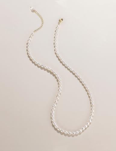 EAMTI Freshwater Cultured Pearl Necklace for Women, 3-4mm Dainty Pearl Beaded Choker, Classic Strand Necklace 16 Inch Layering Jewelry - color: 4.5-5mm-White