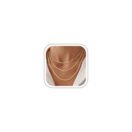Turandoss Gold Layered Necklaces for Women Dainty 14K Gold Plated Chain Set | Stack Cuban Link Chain Necklace Personalized Lip Satellite Flat Curb Link Necklaces for Women Trendy Set - color: Cuban Chain