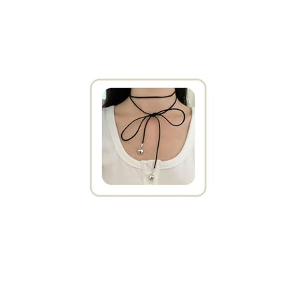 Sexy Bow-knot Choker Necklace for Women, Velvet Tie Neck Gothic Long Wrap Rope Collar Tie Red Chocker Ribbon Suede necklace Accessories for Party Prom - color: black-heart pendant