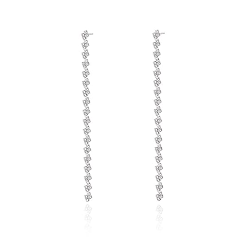 HERIER Rhinestone Earrings Dangling for Women Chandelier Statement Tassel Earrings Girls Silver Sparkly Drop Cubic Zirconia Crystal Earrings Long Dangle Costume Jewelry - color: Silver-Linear Tassel