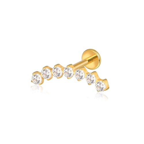 Lantine G23 Titanium Helix Piercing Jewelry Opal 16g Flat Back Stud Earrings Climber Labret Cartilage Tragus Daith Piercing Jewelry - color: 7 Cz-Gold, size: 16g 8mm