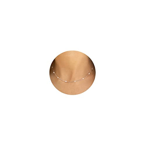 Gold Pearl Necklace For Women - 14K Gold Plated Layered Herringbone Chain Pearl Necklace, Trendy Simple Gold Jewelry Gift - color: Satellite Pearl-Silver