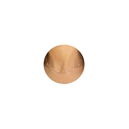 Gold Pearl Necklace For Women - 14K Gold Plated Layered Herringbone Chain Pearl Necklace, Trendy Simple Gold Jewelry Gift - color: Satellite Pearl-Silver