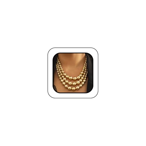Chunky Gold Silver Beaded Ball Necklace for Women Statement Layered Choker | Trendy Thick Round Beads Collar Choker, Unique Big Stack Bib Necklaces Jewelry Gifts, Vintage Prom Party Costume Accessories - color: Gold