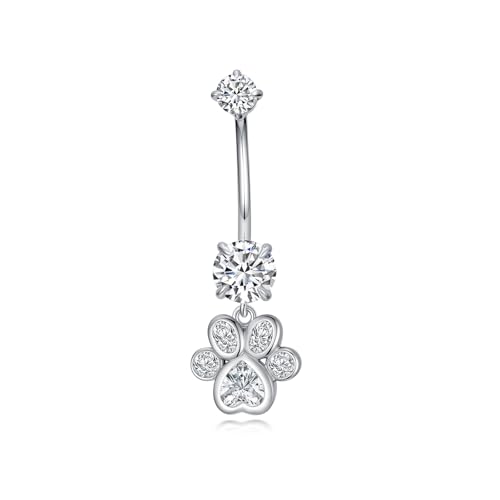Belly Button Rings 925 Sterling Silver Belly Piercing Jewelry Hypoallergenic Navel Rings Gifts for Women - style: Pet Paw Print
