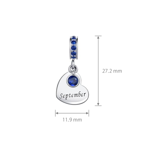 NARTGO January-December Birthstone Birthday Charm Heart Dangle Beads Jewelry Gift for Women Compatible with Pandora Bracelets & Necklaces - style: September Birthstone