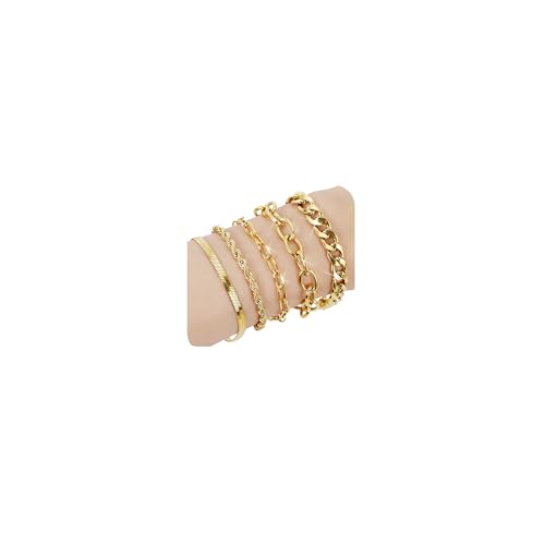 SEEDRILL Bracelets for Women Trendy Waterproof 316 Stainless Steel 18K Real Gold Plated Jewelry Sets Chunky Stackable Cuban Link Paperclip Herringbone Rope Chain Bracelet Pack Gifts Silvery/Gold-Tone - color: Gold-Tone