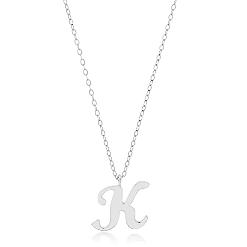 MAX + STONE 10k Solid White or Yellow Gold Dainty Script Initial Extendable Necklace, 16+2 inches - style: 10k White Gold / Letter K
