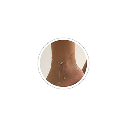 Sora Tuki Ankle Bracelets for Women Tennis Rhinestone Anklets for Women Butterfly Heart Star Cross Anklet Bracelet for Women Plus Size Anklet Bracelets for Big Ankle Beach Foot Jewelry - style: 5 - snake chain