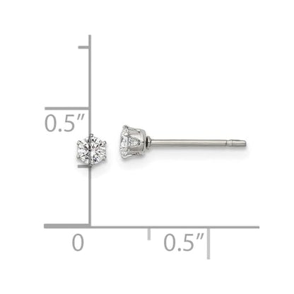 Diamond2Deal Stainless Steel Polished 3mm Round Cubic Zirconia Stud Earrings Len-0.13 In, Wid-0.14 In